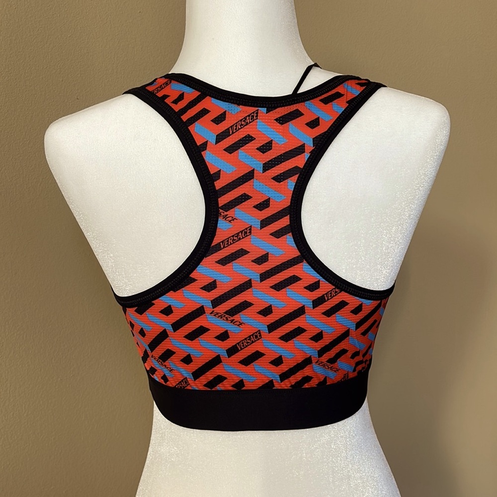 VERSACE NWT LA GRECA SIGNATURE ACCENT SPORTS BRA, BLACK/ORANGE, SIZE 4 (LG) - Picture 15 of 15